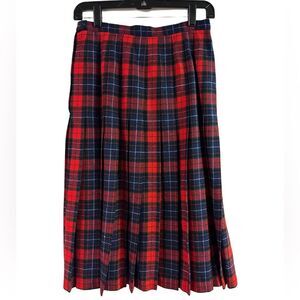 Vintage Pendleton Red Plaid Manson Tartan Pleated Skirt SZ 12 100% Virgin Wool